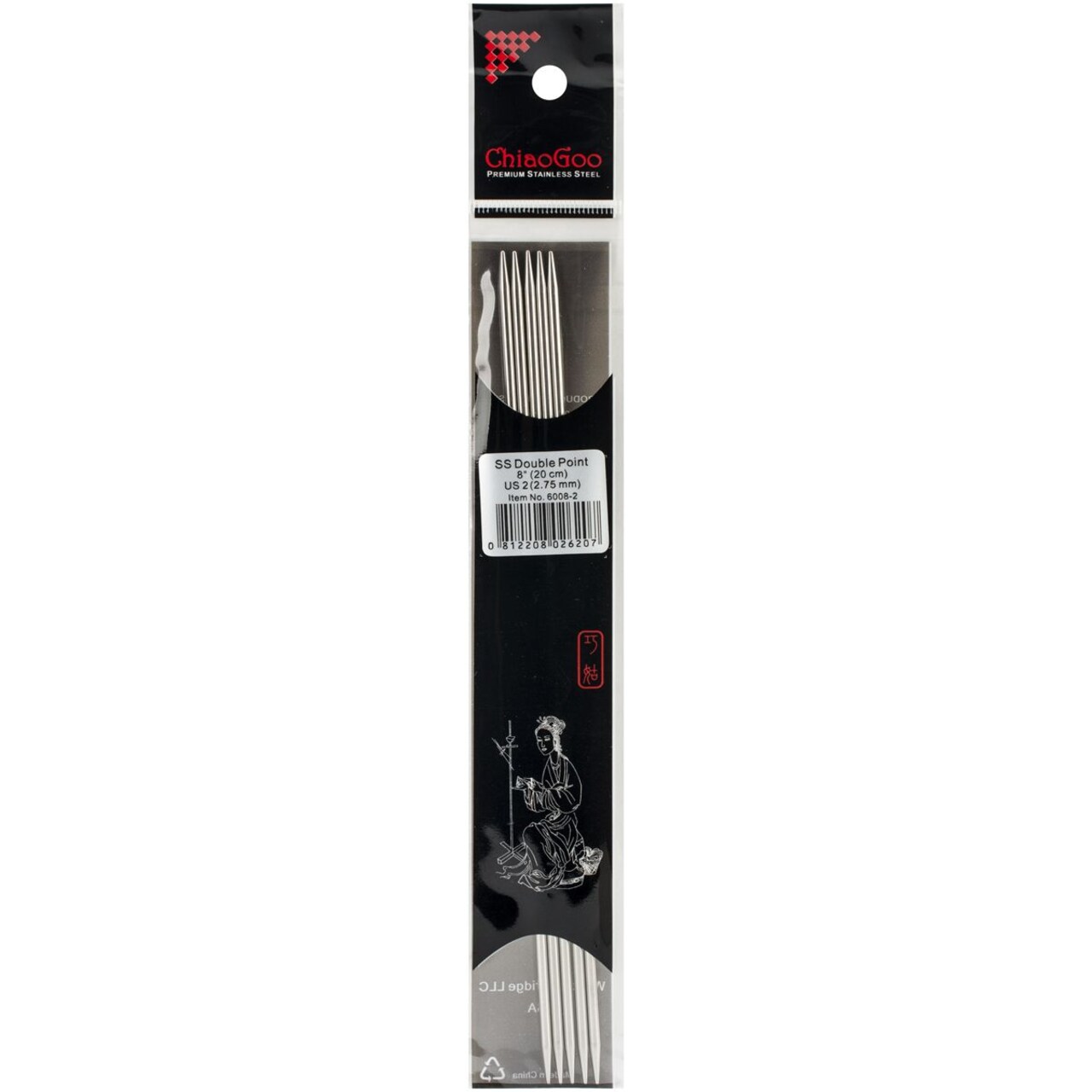 ChiaoGoo 8" Double Point Stainless Knitting Needles - Sizes US 1 - 11